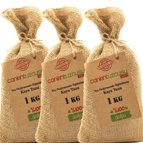 3 Adet 1 kg Öğütülmüş Kristal Kaya Tuzu